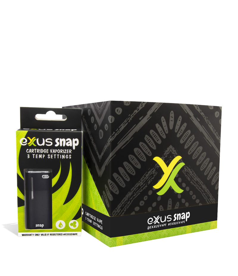 Black w/single pack Exxus Vape Snap Cartridge Vaporizer 12pk on white studio background