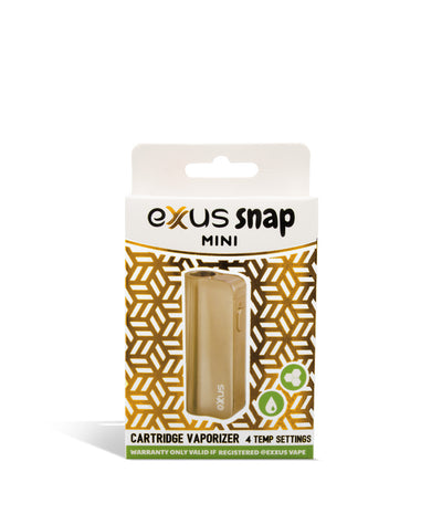 Gold Tech packaging Exxus Vape Snap VV Mini Cartridge Vaporizer on white studio background