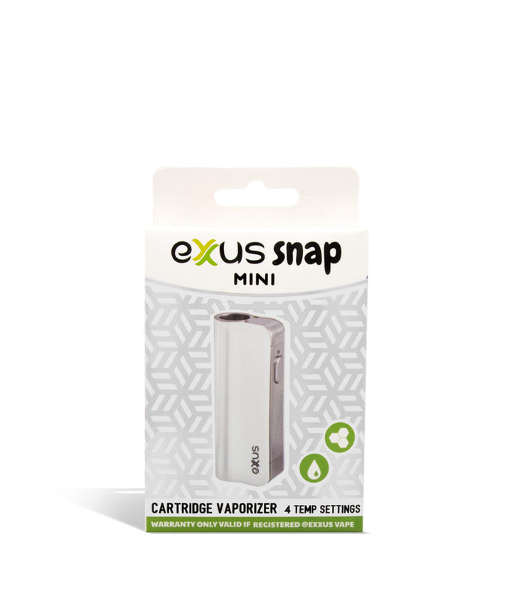 Pearl packaging Exxus Vape Snap VV Mini Cartridge Vaporizer on white studio background