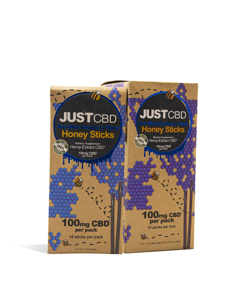 Sour Blue Raspberry Just CBD 100% Natural Honey Sticks 100pk on white background