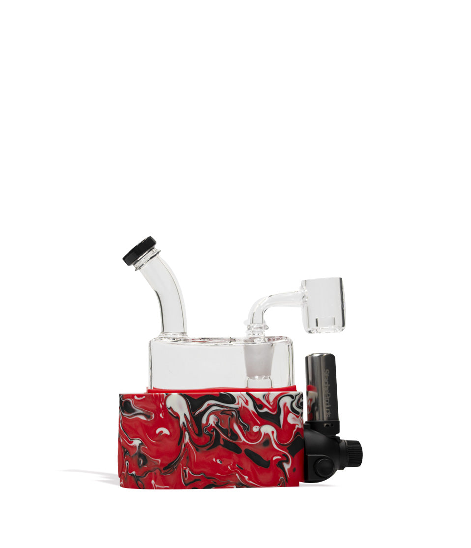 Red black Stache Rio Portable Dab Rig on white studio background