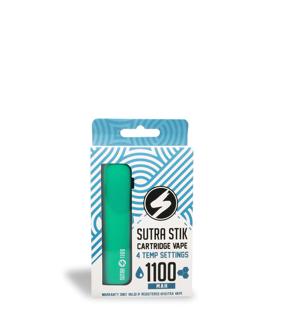 Green Box front view Sutra Vape STIK 1100 Cartridge Vaporizer on white studio background