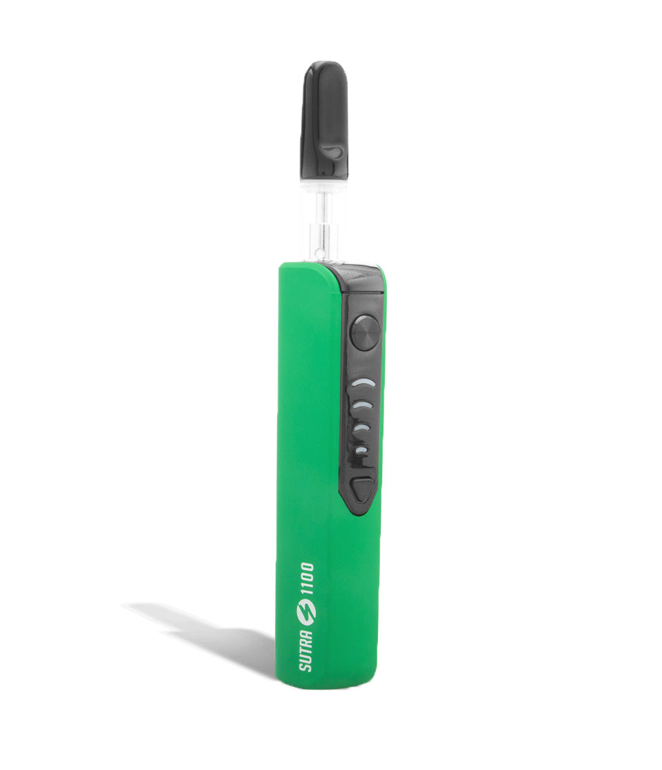 Green front view Sutra Vape STIK 1100 Cartridge Vaporizer on white studio background