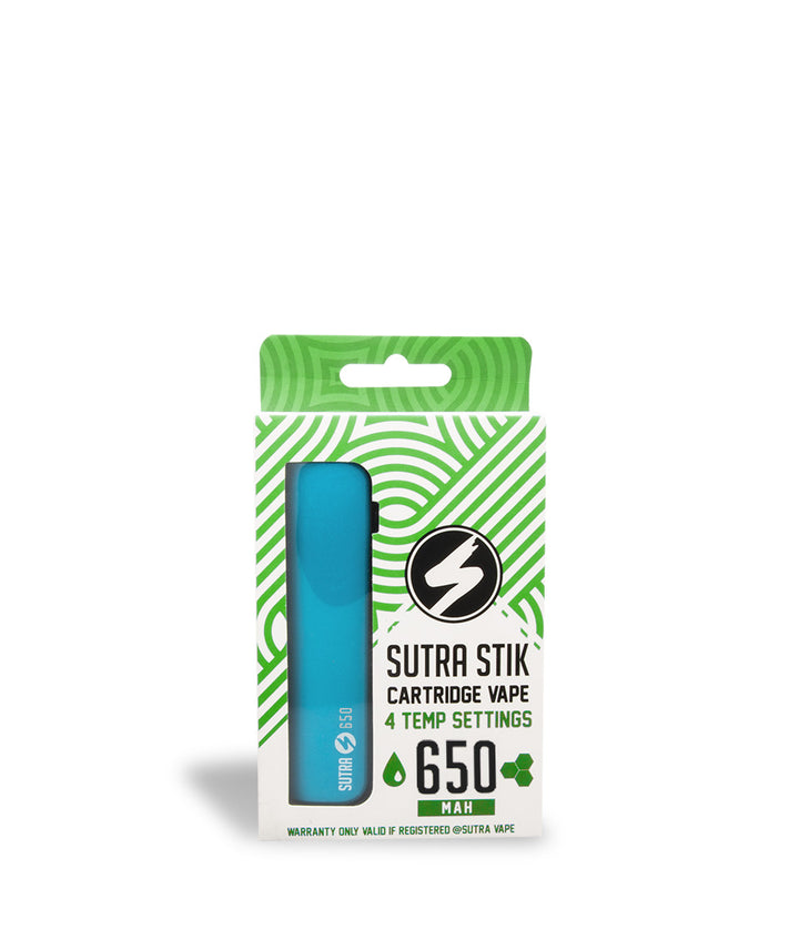 Blue Box front view Sutra Vape STIK 650 Cartridge Vaporizer on white studio background