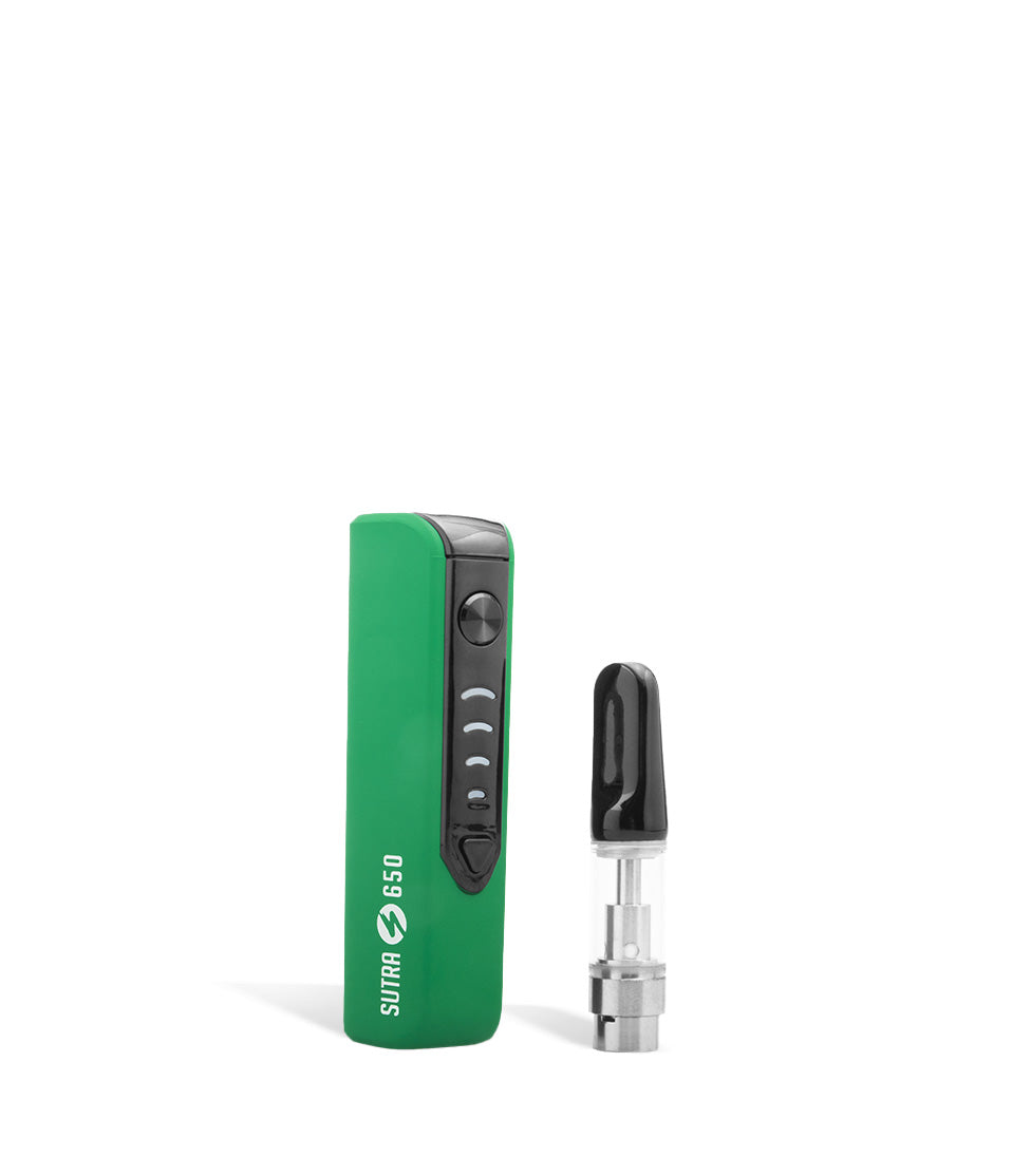 Green side view Sutra Vape STIK 650 Cartridge Vaporizer on white background