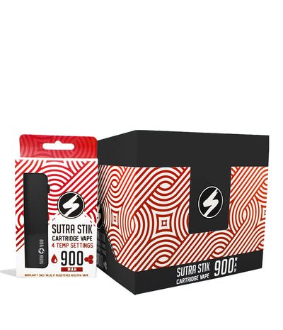 Black w/single pack Sutra Vape STIK 900 Variable Voltage Cartridge 12pk on white background