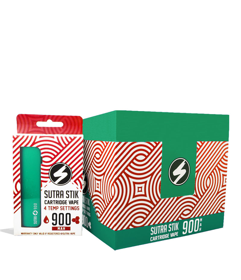 Green w/single pack Sutra Vape STIK 900 Variable Voltage Cartridge 12pk on white background