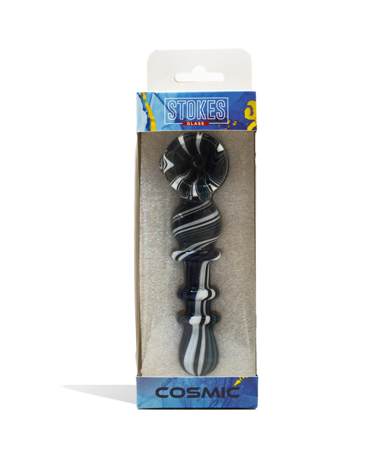 Cosmic Stokes 5 inch Glass Bubbler Hand Pipe Packaging on white background