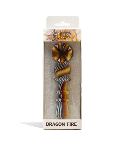 Dragon Fire Stokes 5 inch Glass Bubbler Hand Pipe Packaging on white background