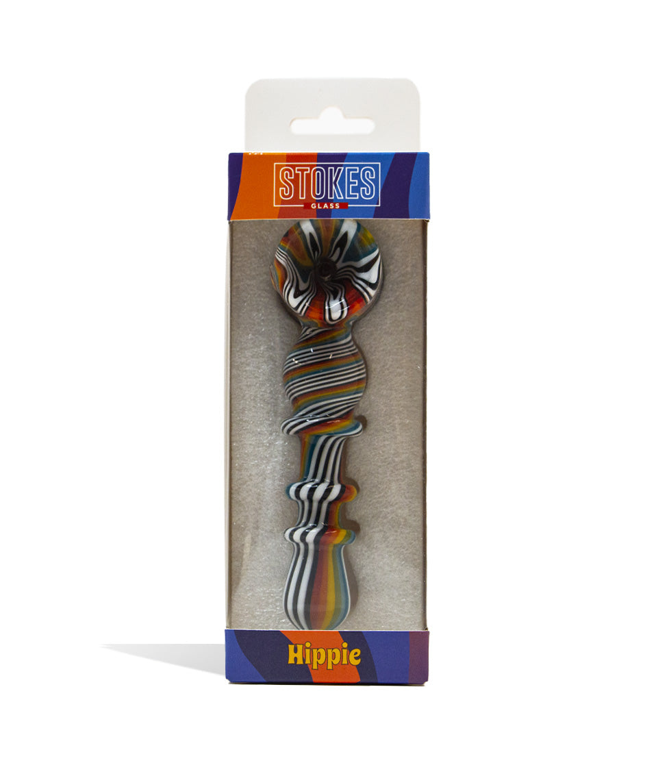 Hippie Stokes 5 inch Glass Bubbler Hand Pipe Packaging on white background