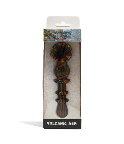 Volcanic Ash Stokes 5 inch Glass Bubbler Hand Pipe Packaging on white background