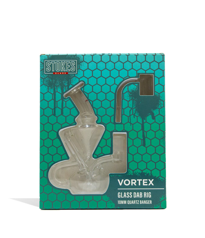 Stokes Vortex 5 inch Glass Dab Rig with 10mm Quartz Banger Packaging on white background