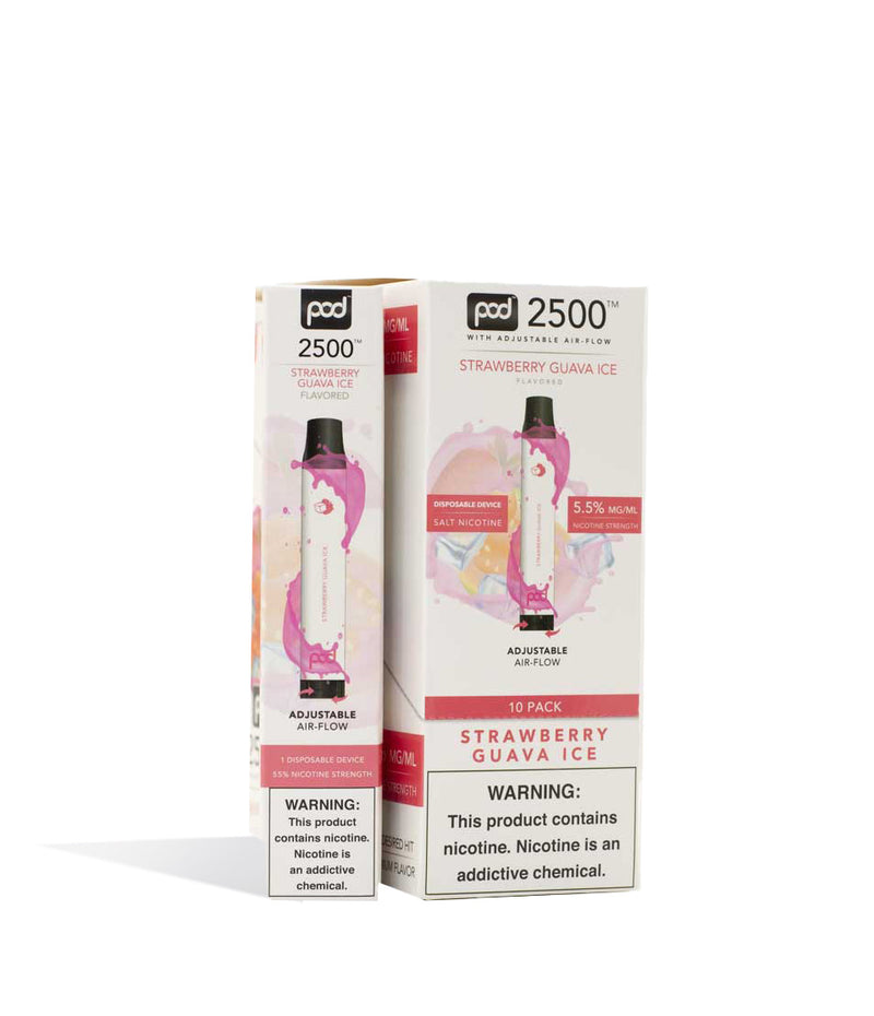 Strawberry Guava Ice Pod Stick Twist 2500 Disposable Salt Device 10pk on white studio background