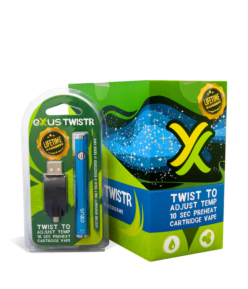 Cosmic Blue w/ single pack Exxus Vape Twistr Cartridge Vaporizer 12pk on white background