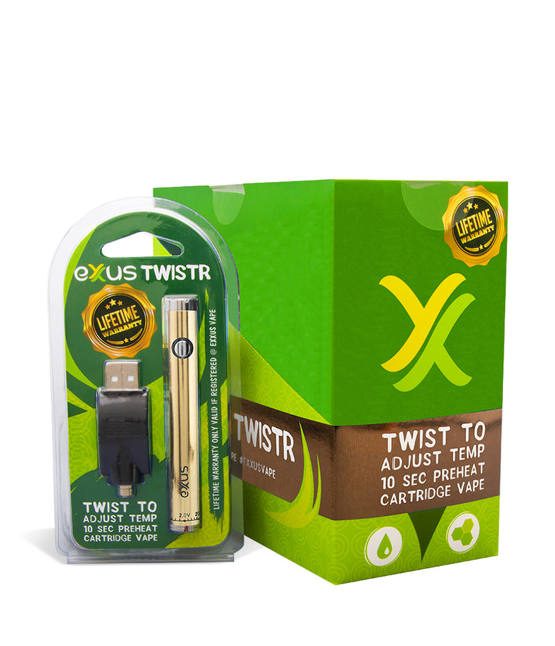 Gold w/ single pack Exxus Vape Twistr Cartridge Vaporizer 12pk on white background