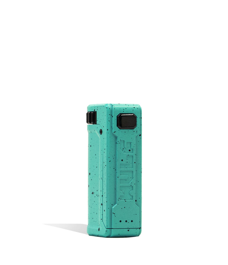 Teal Black Spatter Front View Wulf Mods UNI S Adjustable Cartridge Vaporizer on white background