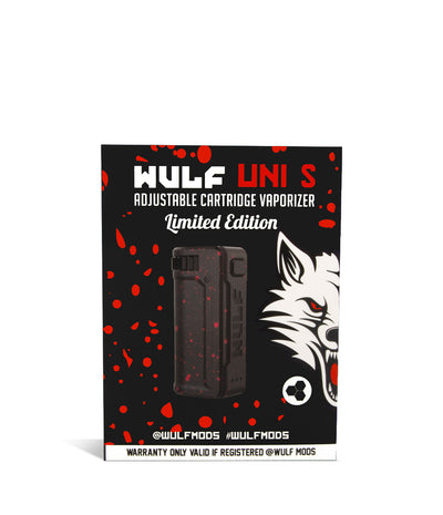 Black Red Spatter Box Wulf Mods UNI S Adjustable Cartridge Vaporizer on white studio background