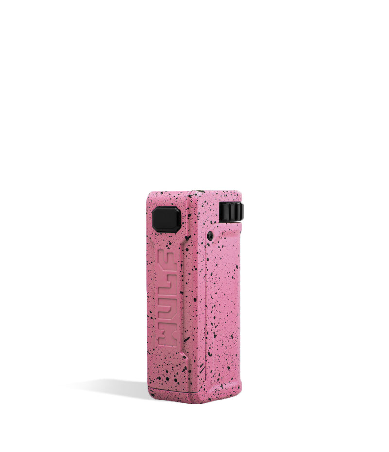 Pink Black Spatter side Wulf Mods UNI S Adjustable Cartridge Vaporizer on white background