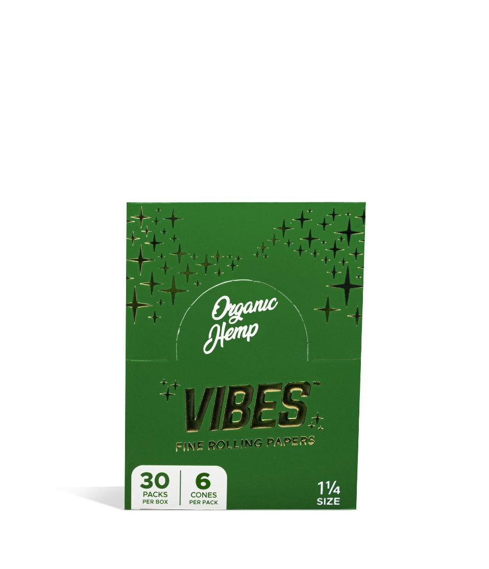 Organic Hemp 1 1/4 Vibes Fine Rolling Papers Cones King Size by Vibes on white studio background