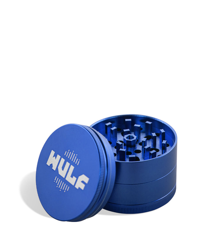 Blue above view Wulf Mods 65mm 4pc Grinder on white studio background