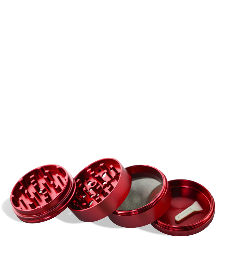 Red open Wulf Mods 65mm 4pc Grinder on white studio background