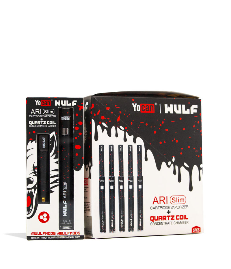 Wulf Mods ARI Slim Concentrate Kit 5pk Black Red Spatter packaging on white background