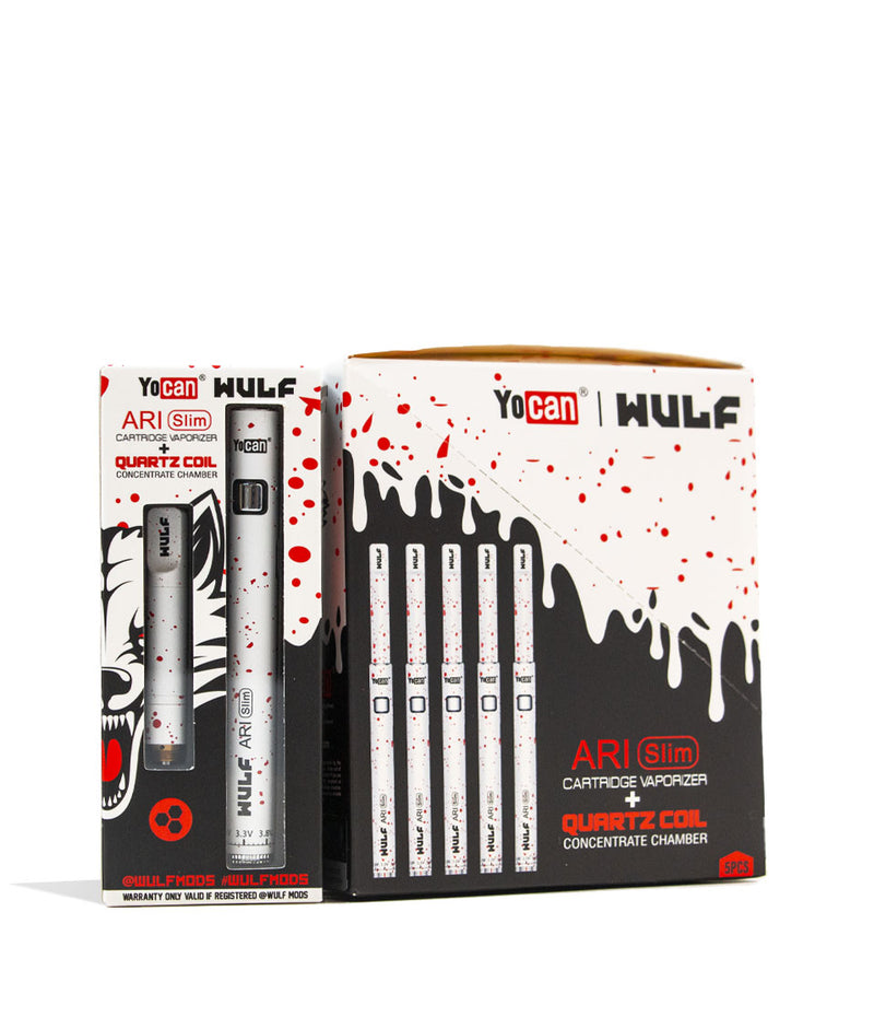 Wulf Mods ARI Slim Concentrate Kit 5pk White Red Spatter packaging on white background