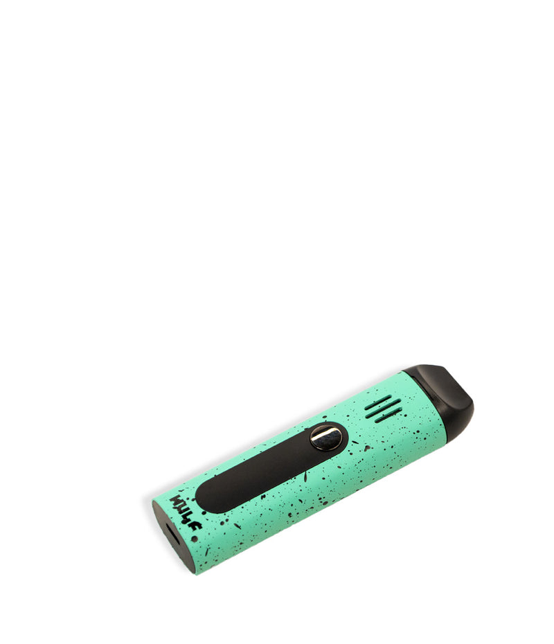 Teal Black Spatter Wulf Mods Flora Portable Dry Herb Vaporizer bottom view on white background