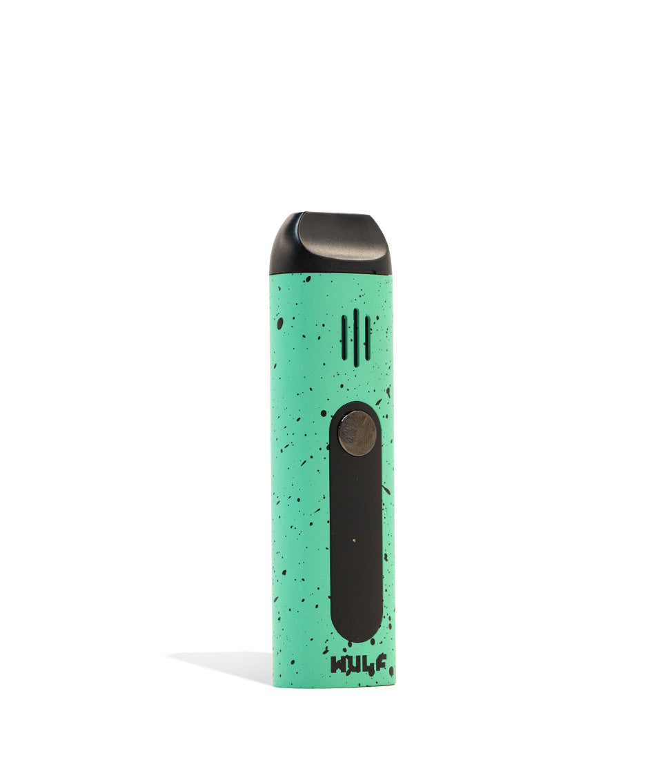Teal Black Spatter Wulf Mods Flora Portable Dry Herb Vaporizer side view on white background