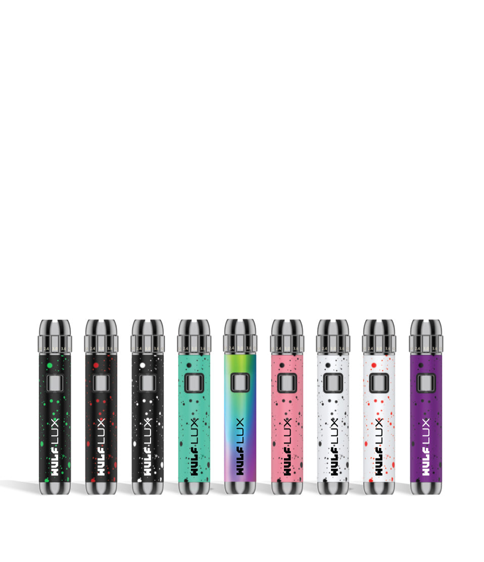 Assorted Wulf Mods LUX Cartridge Vaporizer 9pk on white background