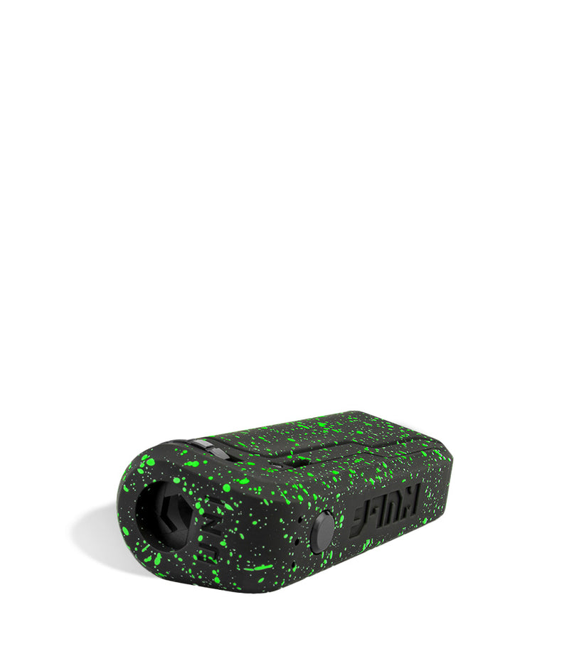 Black Green Spatter down view Wulf Mods UNI Adjustable Cartridge Vaporizer on white studio background