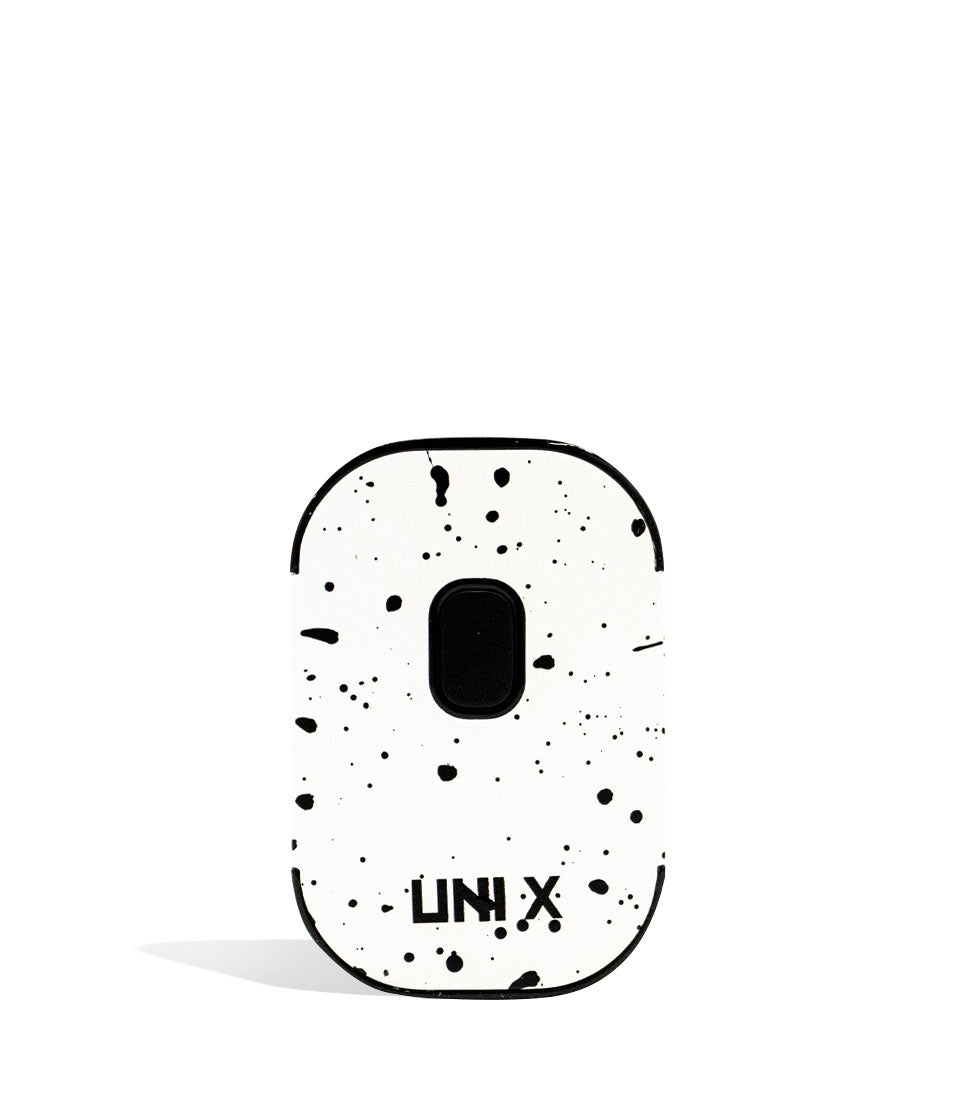 White black spatter Wulf Mods UNI X Cartridge Vaporizer front view on white background