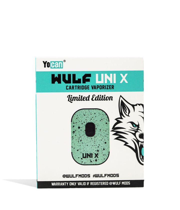 Teal Black Spatter Wulf Mods UNI X Cartridge Vaporizer Box on white background