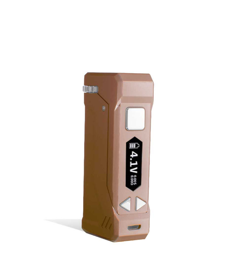 Champagne side view Yocan UNI Pro Adjustable Cartridge Vaporizer on white studio background