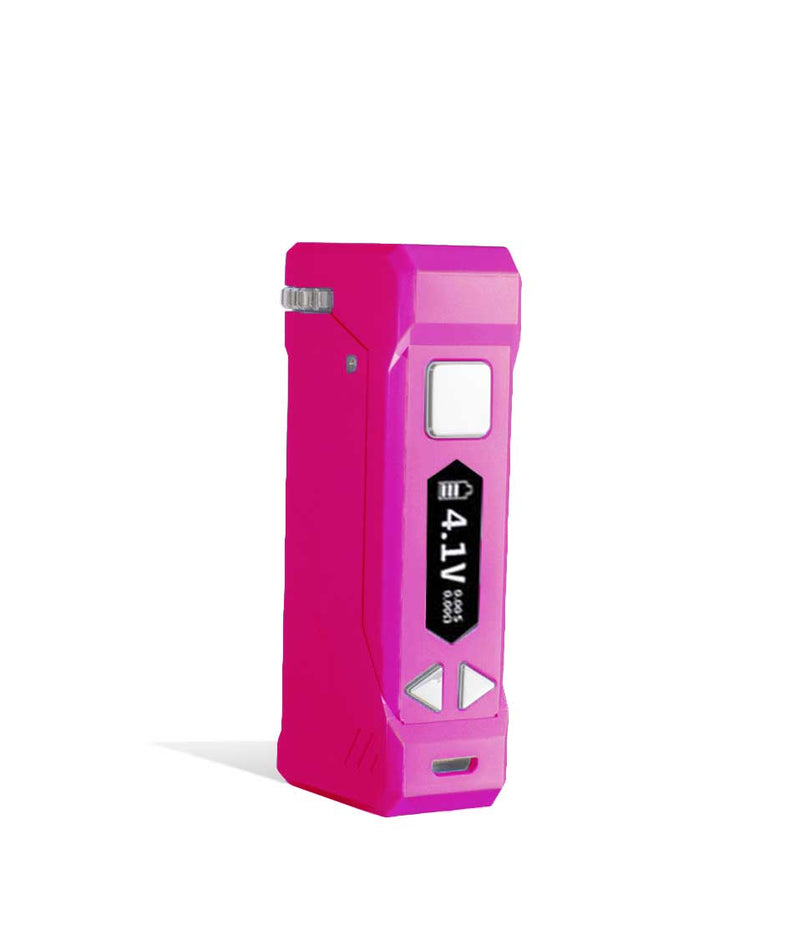 Pink side view Yocan UNI Pro Adjustable Cartridge Vaporizer on white studio background