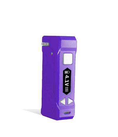 Purple side view Yocan UNI Pro Adjustable Cartridge Vaporizer on white studio background