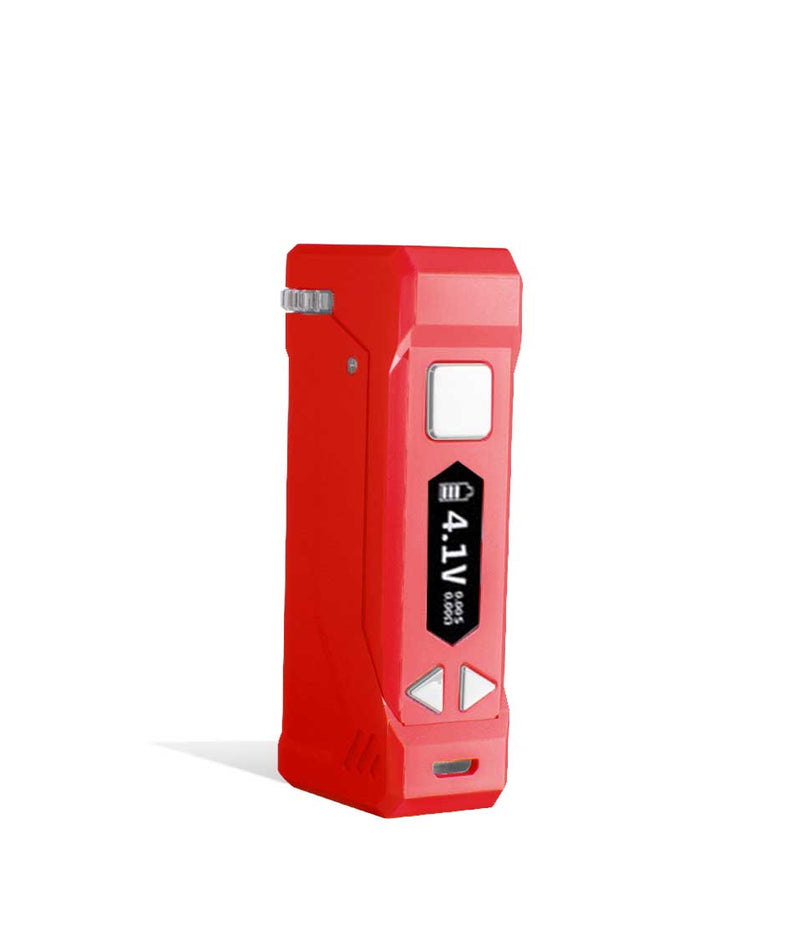 Red Side view Yocan UNI Pro Adjustable Cartridge Vaporizer on white studio background
