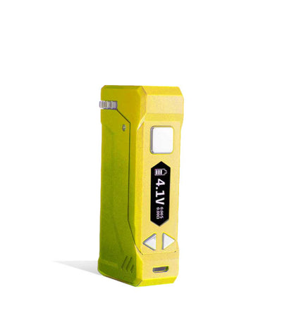 Yellow side view Yocan UNI Pro Adjustable Cartridge Vaporizer on white studio background