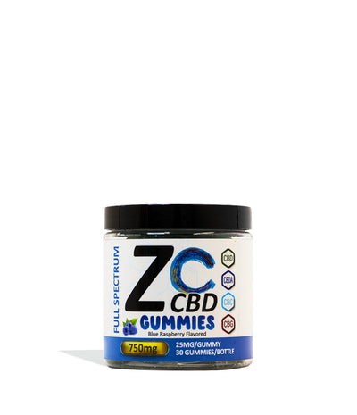 Blue Raspberry ZoCBD 750mg Full Spectrum CBD Gummies on white studio background