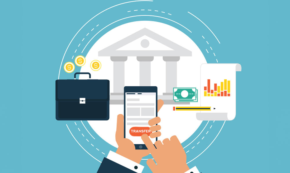 illustration of man transferring funds into his back accound