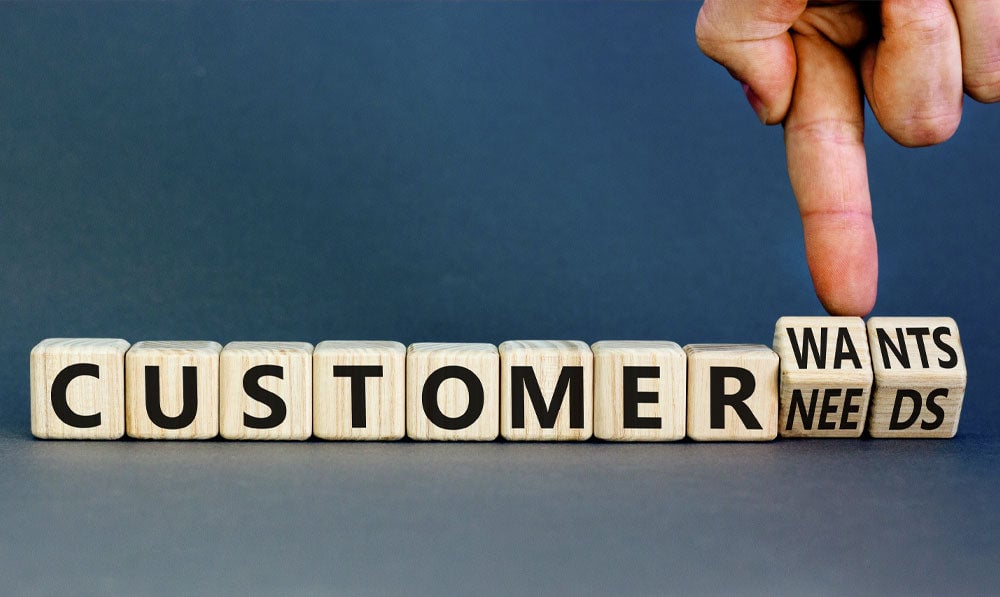 Image of blocks describing customer needs vs wants