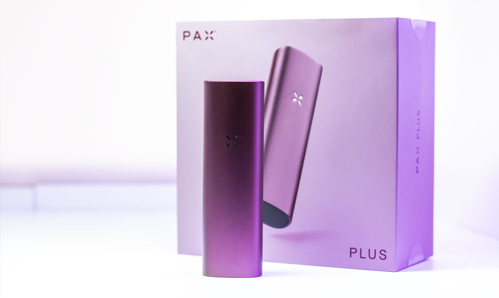 PAX Plus standing on white display with packaging nearby
