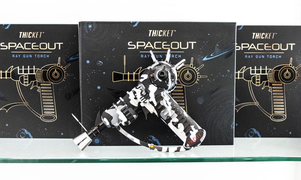 Thicket Spaceout Ray Gun standing on glass display platform