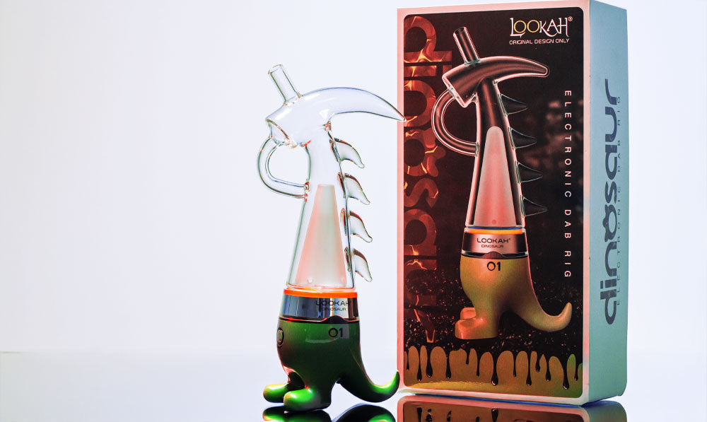 Lookah Dino on reflective glass surface