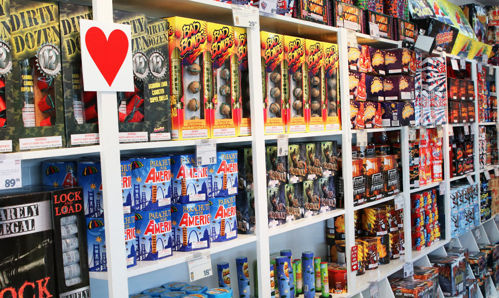Rows of smoke shop shelves