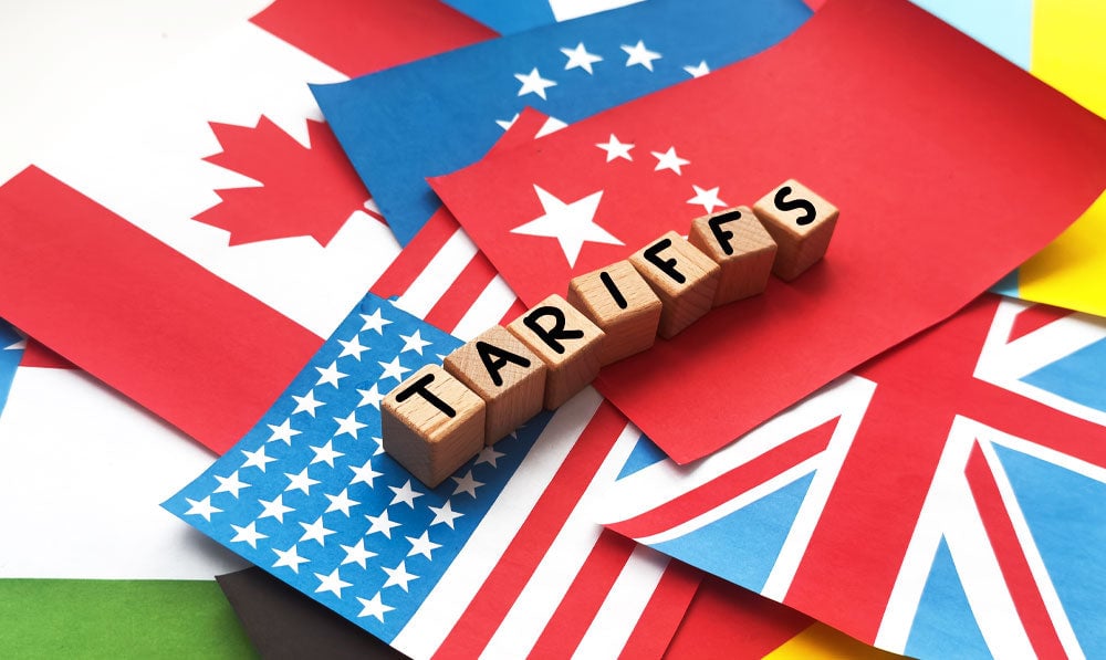 Tariffs Blocks On Top Of National Flags