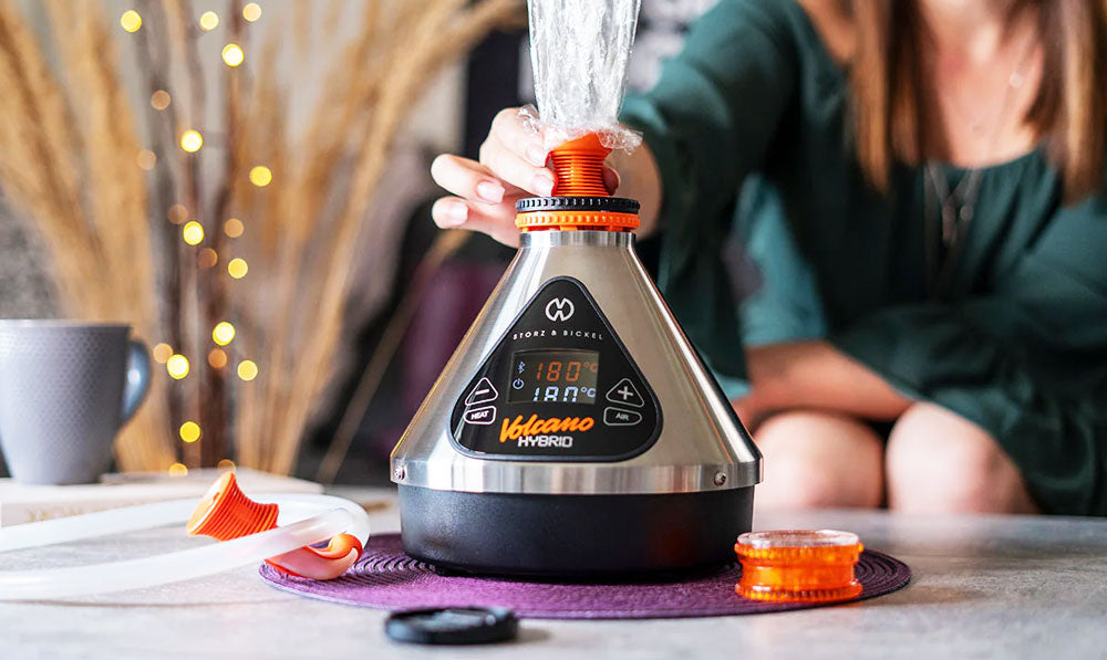 Woman Using Storz Bickel Hybrid Volcano