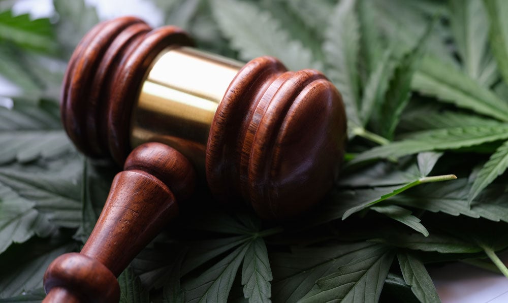 Judge's Gavel resting on top of pile of THC