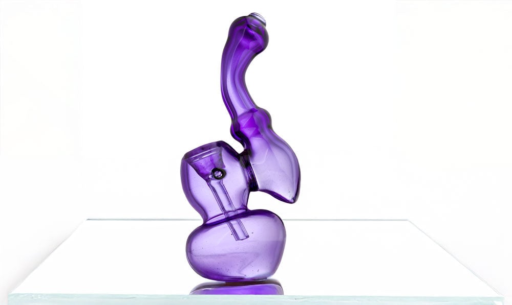 Purple bubbler on reflective glass platform