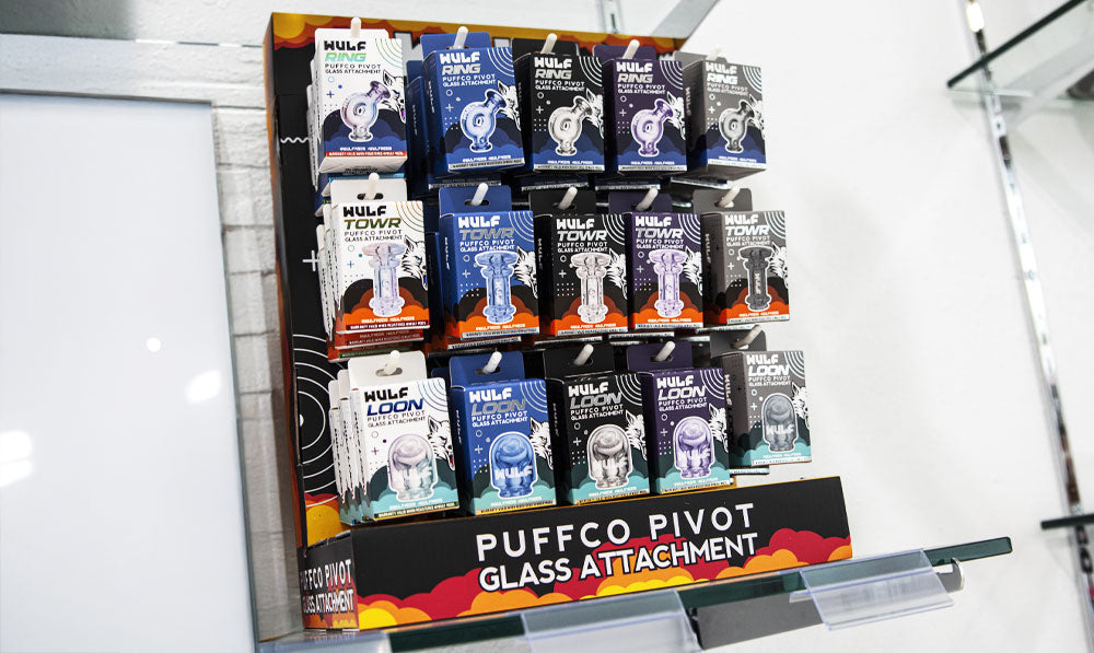 Wulf Mods Pivot Top Display on smoke shop shelf counter